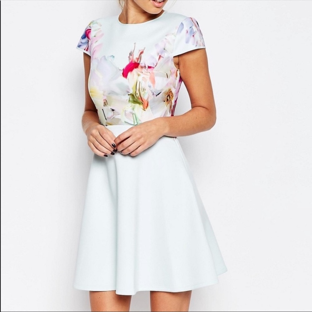 Ted Baker Mint Green Watercolor Floral Dress - Size 3 (European)